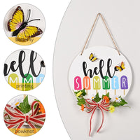 Hello Summer Wooden Door Sign with Bow and Floral Garland