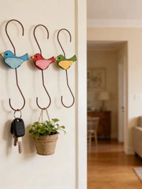 Rustic American Country Style S-Hook Metal Bird and Flower Wall Hooks for Garden and Patio Decor