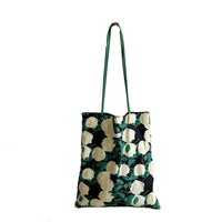 Vintage White Rose Print Canvas Shoulder Bag with PU Strap, Reversible Design