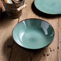 Ceramic Dinnerware Set Peacock Glaze Steak Plate Salad Bowl Noodle Bowl Nordic Retro Home Use