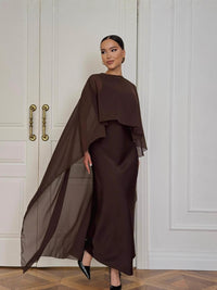 Women's Elegant Solid Color Dress with Shawl Set for Summer