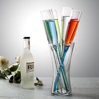 Colorful Beach Glass Champagne Flute Set with Stand, 6 Glasses + 1 Base
