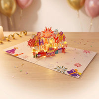 3D Pop-Up Musical Birthday Card with Lights, DIY Handmade Paper Sculpture Greeting Card