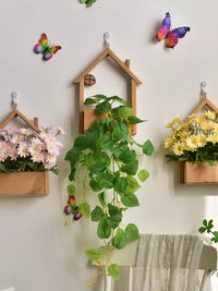 Artificial Flower Wall Decor with Wooden House Ornament for Living Room Bedroom