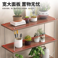 Solid Wood Rolling Plant Stand with Adjustable Stainless Steel Shelves for Indoor Use