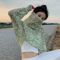 French Floral Sun Protection Shawl with Face Mask for Cycling and Outdoor Activities