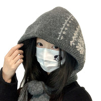 Fair Isle Balaclava Hat for Women, Winter Thickened Knit Scarf and Hat Combo