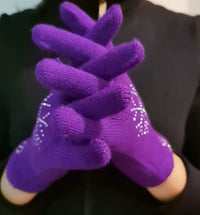 Kids' Ice Skating Gloves with Rhinestones - Warm, Non-Slip, Protective Knit Mittens for Boys and Girls