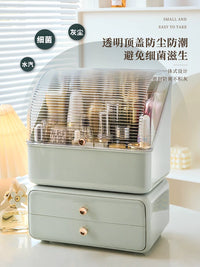 Luxury Dustproof Cosmetic Organizer with Drawers and Brush Holder for Desktop Skincare Storage
