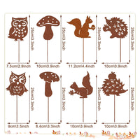 Rustic Metal Garden Stakes - Hedgehog, Owl, Mushroom, Squirrel Decor for Indoor/Outdoor Yards