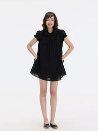 Veryrareme Lyocell Linen Peter Pan Collar Puff Sleeve Mini Dress with Bloomers