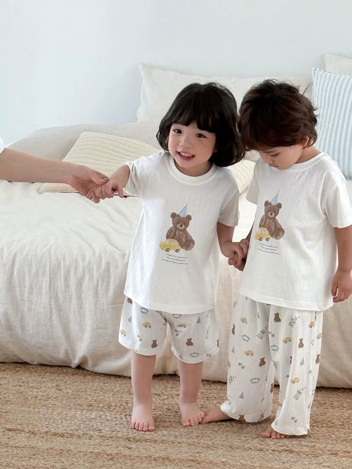 Kids' Modal Short Sleeve Pajama Set with Long Pants for Boys and Girls, Parent-Child Homewear