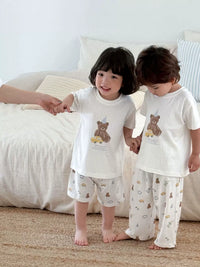 Kids' Modal Short Sleeve Pajama Set with Long Pants for Boys and Girls, Parent-Child Homewear