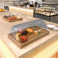 Bamboo Serving Tray with Clear Double-Flip Lid and Divider for Cake and Food Display