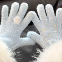 Women's Plush Faux Mink Five-Finger Touchscreen Gloves for Winter