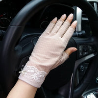 Women's Summer Half-Finger Cotton Driving Gloves with Anti-Slip Sun Protection and Elegant Lace