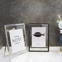 Minimalist Double-Sided Transparent Photo Frame, Foldable Acrylic Metal Glass Desktop Display