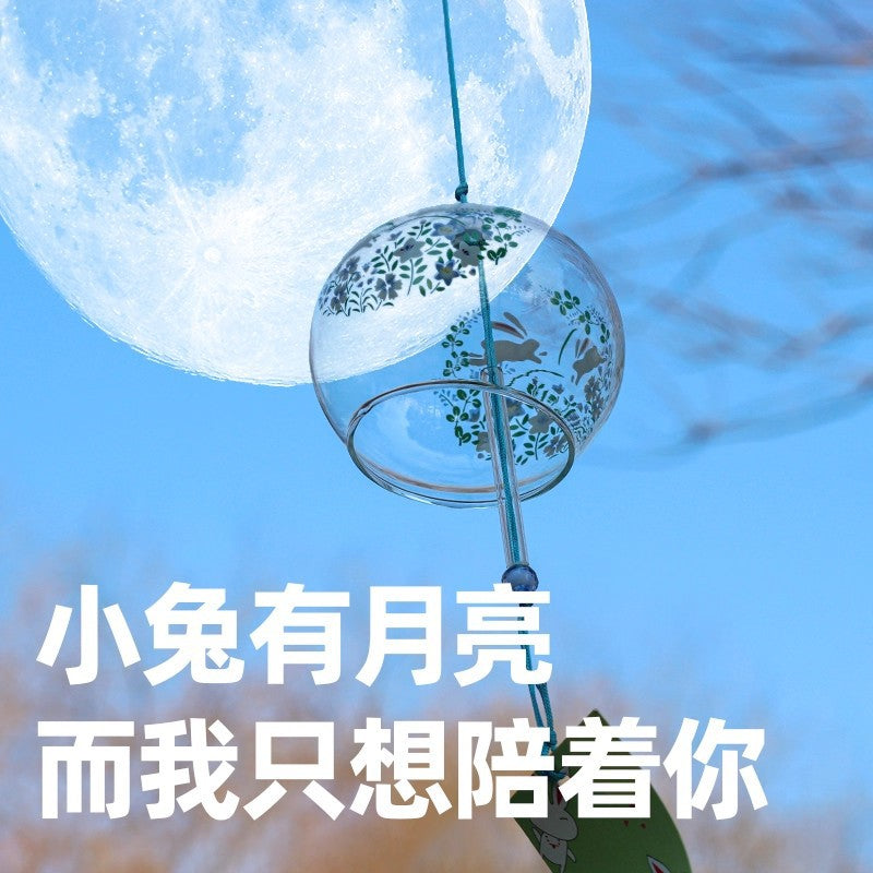 Japanese Style Glass Wind Chime with Rabbit Design, Creative Gift for Home Decor