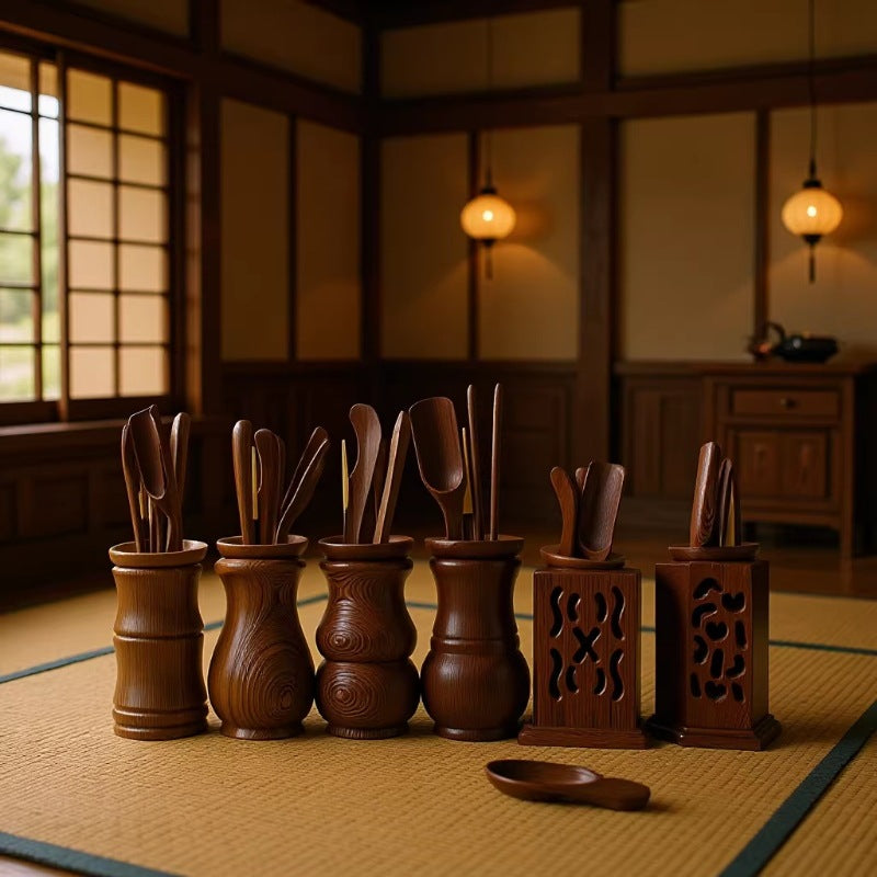 Ebony Tea Ceremony Six Gentlemen Set with Wooden Storage Box