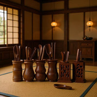 Ebony Tea Ceremony Six Gentlemen Set with Wooden Storage Box
