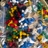 Colorful Educational Wooden Game Pieces Set for Board Games - Pawns, Checkers, Dice - 66 Pieces