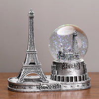 Eiffel Tower Crystal Ball Music Box with Light, Desktop Ornament and Gift