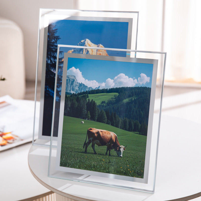 Transparent Glass Photo Frame with Stand for Desktop Display, Modern Creative Picture Frame for Kids' Growth Photos