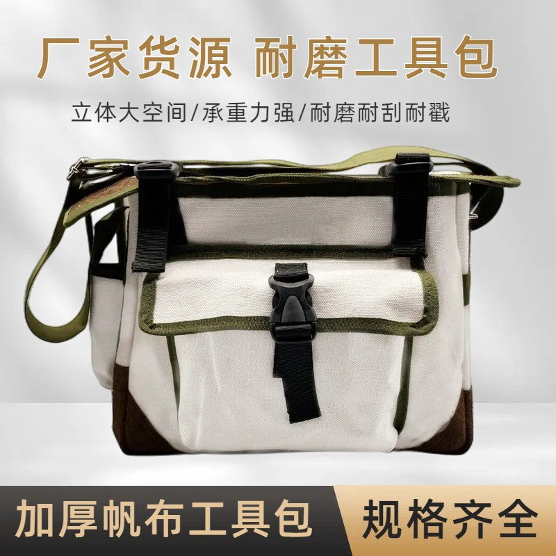 Multi-functional Canvas Tool Bag for Electricians and Gardeners, Wear-Resistant Crossbody Shoulder Bag