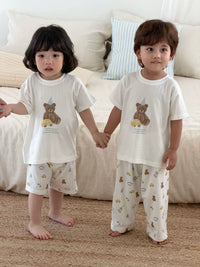 Kids' Modal Short Sleeve Pajama Set with Long Pants for Boys and Girls, Parent-Child Homewear