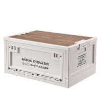 Foldable Side-Opening Storage Box with Wooden Lid for Outdoor Camping and Car Trunk Organization