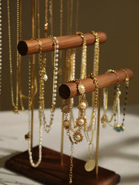 Walnut Wood Jewelry Display Stand for Bracelets, Necklaces, and Prayer Beads