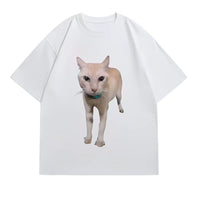 Funny Cat Print Short Sleeve T-Shirt for Couples and Students