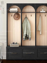 American Retro Solid Wood Entryway Hall Tree with Storage Bench and Coat Rack
