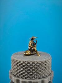 Miniature Brass Smoking Farmer Figurine for Micro Landscape Aquarium Decor