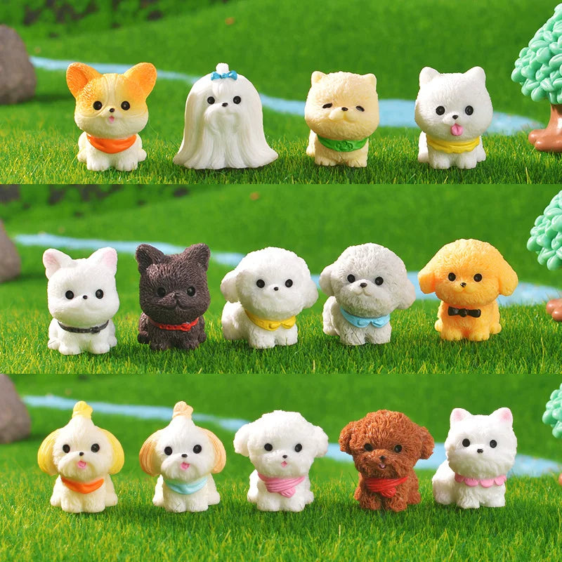 Miniature Dog Figurine Desktop Ornament - Cute Corgi, Golden Retriever, Maltese, Chow Chow Models
