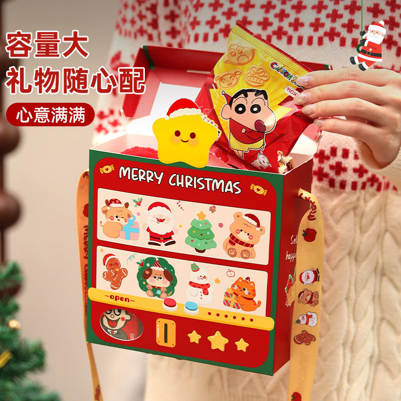 2026 Christmas Gift Box with Handle and Window, Cartoon Design, Large Capacity