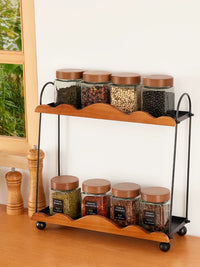 Square Spice Jars Set with Wooden Tray, High Borosilicate Glass Seasoning Containers for Kitchen Storage