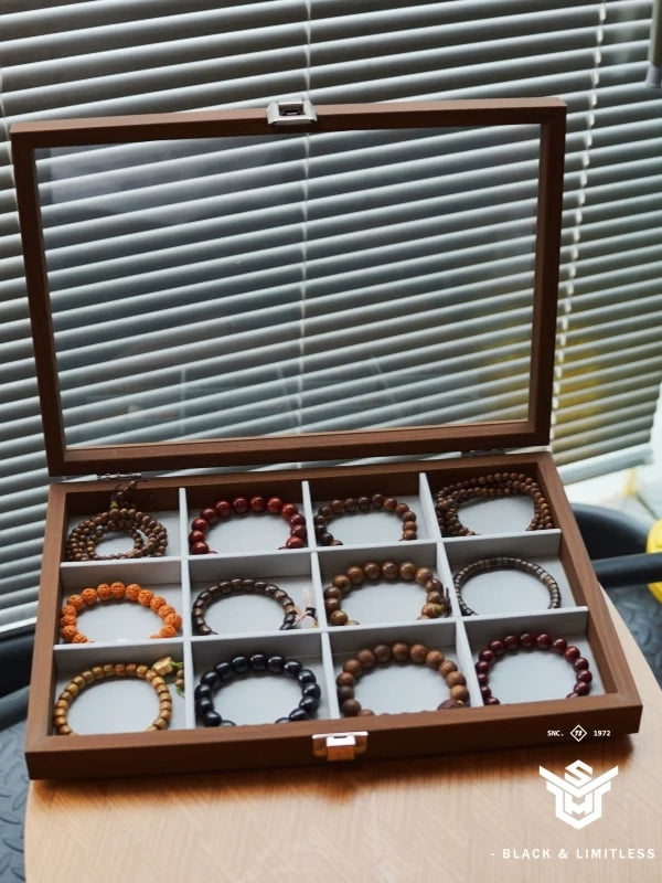 Walnut Grain Dustproof Jewelry Storage Box with Clear Lid for Bracelets, Watches, and Collectibles