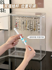 Transparent Anti-Oxidation Necklace Storage Box with S-Hooks and Rods, Dustproof Jewelry Organizer for Bracelets and Charms