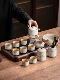 Ru Kiln Automatic Tea Set with Rotating Teapot and Cups for Home Use
