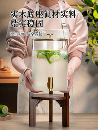 Large Capacity Cold Water Dispenser with Faucet, High Temperature Resistant Glass Beverage Bucket for Home and Commercial Use