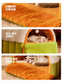Semi-Enclosed Pet Cave Bed for Cats and Small Dogs, Warm Winter Cat House with Removable Cushion