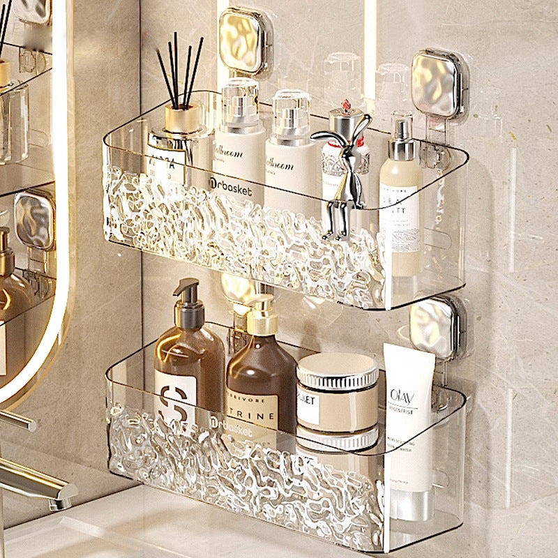 Glacier Pattern Wall-Mounted Bathroom Storage Basket with Toothbrush Holder, No-Drill Installation