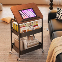 Mid-Century Modern 3-Tier Rolling Storage Cart with Tilting Baskets for Snacks, Bedside, or Sofa Side
