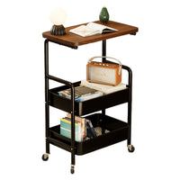 Foldable 3-Tier Rolling Storage Cart with Wheels, Mobile Snack Table for Living Room Bedroom