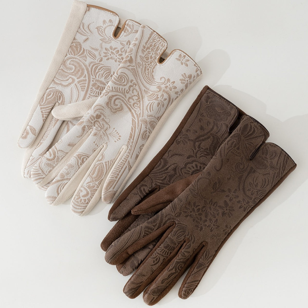 Fashion Printed Suede Touchscreen Gloves for Women, Winter Warm Windproof Outdoor Cycling