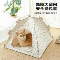 Pet Tent Bed Semi-Enclosed Cat House with Cooling Mat for All Seasons, Small Dog Puppy Cave