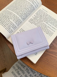 Korean Style Bowknot Short Wallet for Women, Cute Foldable Buckle Coin Purse with Card Holder