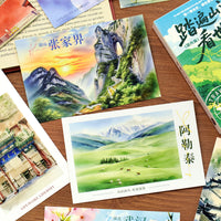 Hand-Painted Watercolor Illustration Postcards of Chinese Scenic Spots and City Landmarks