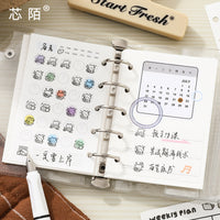 Xinmo 6-in-1 Cat Cartoon Stamp Set for DIY Journals and Planners